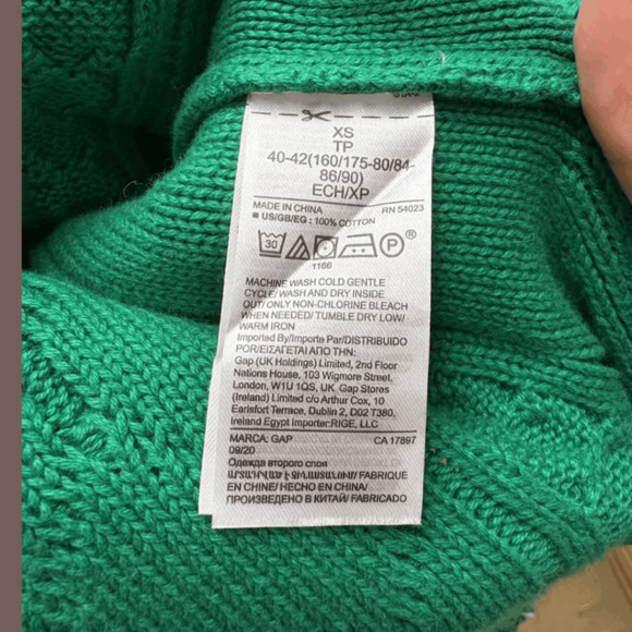 Gap Cable Knit Sweater | Green Cotton | Size XS | Vintage - Picture 4 of 4